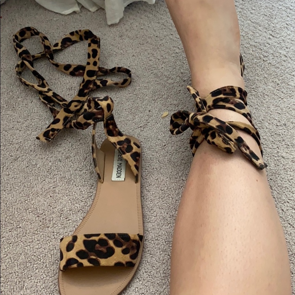 cheetah steve madden tie up sandals